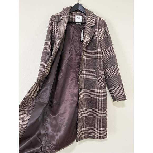 NWT Abercrombie & Fitch Size Small Brown Plaid The A&F Dad Coat Wool Blend - Picture 4 of 5